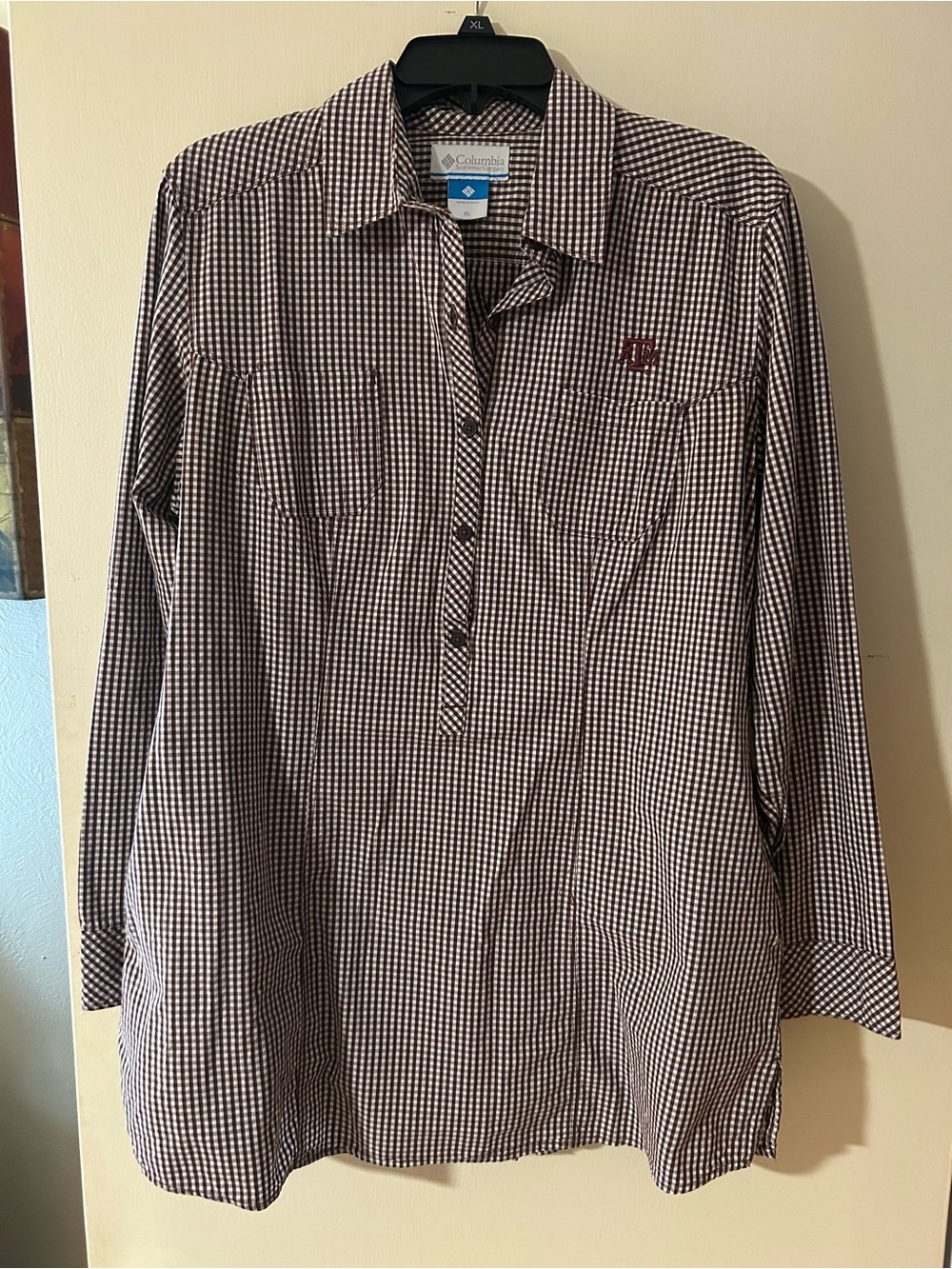 Texas A&M College Columbia Women’s Long-Sleeve Brown Check Shirt